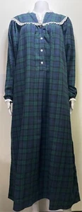 Lanz of Salzburg Nachthemd lang Flanell Tartan Spitzenbesatz grün blau Gr. S NEU - Bild 1 von 8