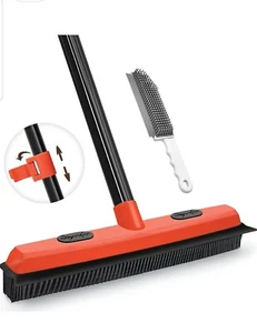 Rubber Broom with Squeegee, Silicone Carpet Brush Pet Hair Remover 134 cm Handle - Picture 1 of 6