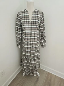 Abito midi Just donna Anthropologie Soon a quadri tortora cotone biologico 36 piccolo - Foto 1 di 11