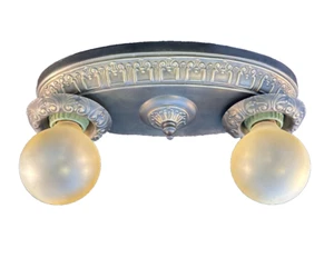 Antique Brass 2 Light Flush Mount Fixture - Picture 1 of 8