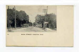 Postal de Creston Ohio, Main Street, trolley, ferrocarril crossbucks, camino de tierra - Imagen 1 de 2