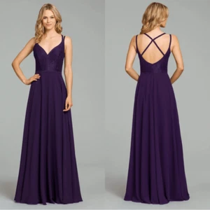 Maxi Vestido Formal Hayley Paige 5864 Encaje Corpiño Gasa Línea A Dama de Honor - Imagen 1 de 14