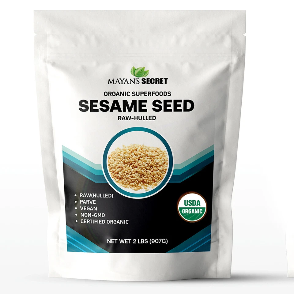 USDA Certified Organic hulled Sesame Seeds, 2 Lbs Gluten Free, Raw,Keto Friendly - Image 1 of 4