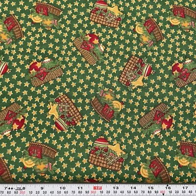 Christmas Baskets by Debbie Mumm for SSI Green Cotton Fabric by the HALF YARD - Image 1 of 2