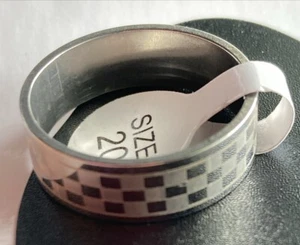 Size 20 Checkers Print Ring Silver Tone Colored Stainless Steel New Ring. - Picture 1 of 4