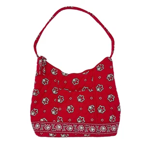 VERA BRADLEY Red Quilted Floral Shoulder Bag Purse 100% Cotton Bandana Print NEW - Picture 1 of 7