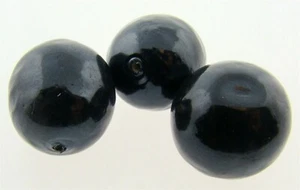 6 VINTAGE JAPANESE GLASS GUNMETAL 22mm. BAROQUE ROUND 1/2 DRILLED BEADS 3414 - Picture 1 of 1