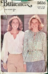 BUTTERICK 5656 70’s Gathered Peasant Blouse Sewing Pattern. Size 14 - Bust 36”. - Picture 1 of 2