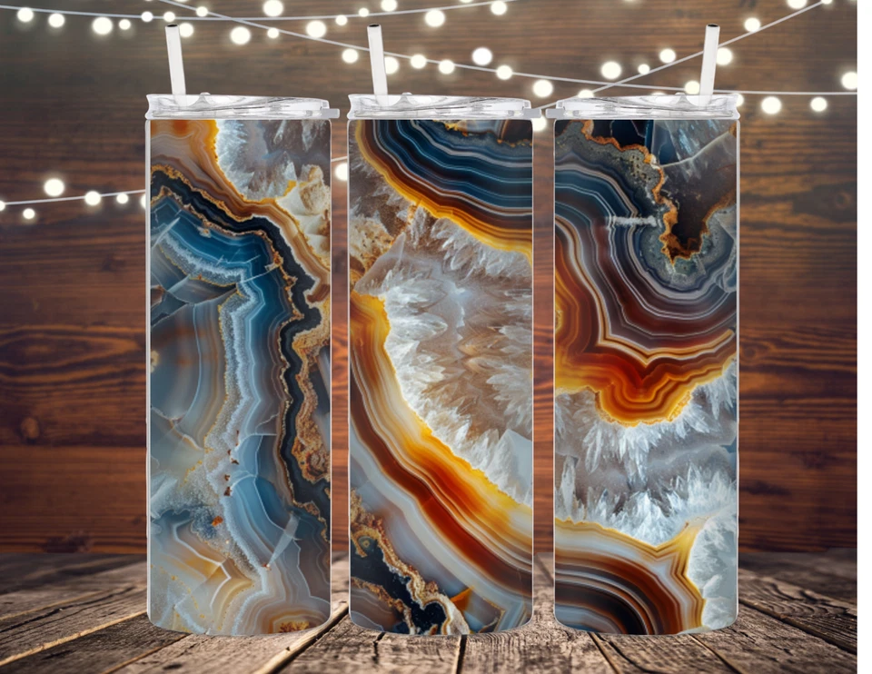 Vaso aislante de metal de cristal geoda, botella de agua, acero inoxidable, ágata, taza Foto 1 de 1