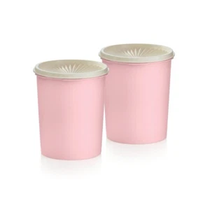 NEW TUPPERWARE Decorator Canister Set of 2 Pink with snow white seal Free ship - Picture 1 of 1