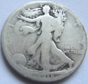 1918 Walking Lady Liberty Half Dollar Münze 90% Silber - G - Bild 1 von 4