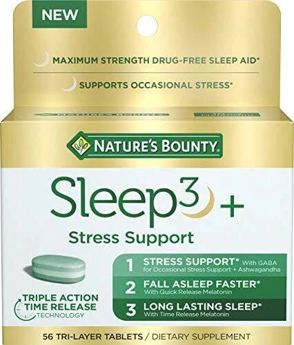 Nature’s Bounty Sleep3 + Stress Reducing Dietary Supplement (Pack of 56 Tablets)