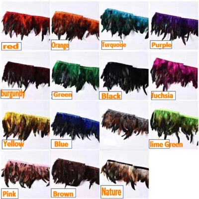 10 Yards Schlappen Feather Fringe Rooster  Trim Sewn On feathers Multi-colors - Image 1 of 2