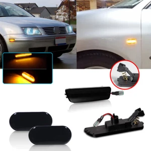 4X Amber LED Smoke Front Bumper Side Marker Lights Set For VW MK4 Golf GTI Jetta - Picture 1 of 12