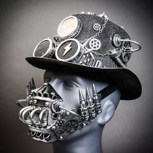 BurningMan SILVER Scientist Top Hat Robot Mask Halloween Steampunk Party Costume - Picture 1 of 5