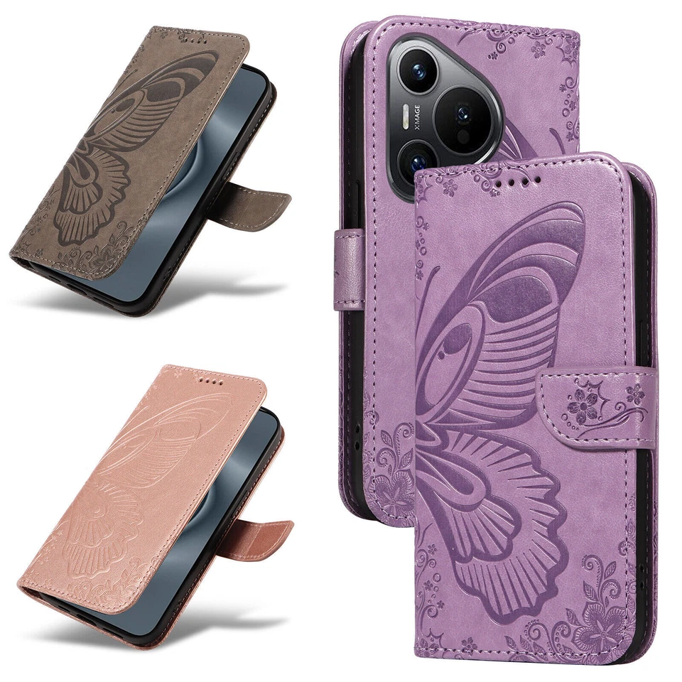 Funda de teléfono tipo billetera con tarjeta de mariposa abatible para Huawei Nova Y70 Plus 12 SE P70 P20 Foto 1 de 4