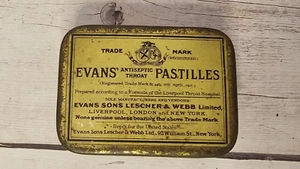 ANTIQUE 1911 EVANS' ANTISEPTIC THROAT PASTILLES TIN - Picture 1 of 4