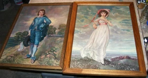 Pair of Antique Wood Framed Prints Lithographs Pictures Blue Boy & Pinkie Girl - Picture 1 of 3