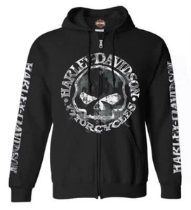 Harley-Davidson Men's Zippered Sweatshirt Jacket, Willie G Skull, Black 30296647 - Picture 1 of 2
