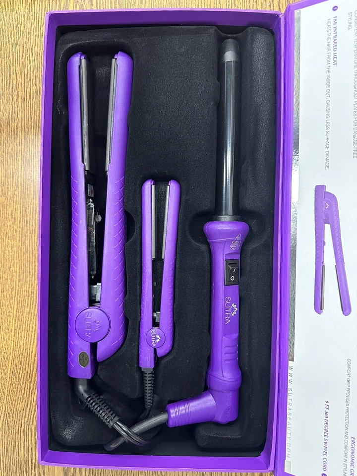 Sutra Beauty 3-piece Hair Styling Kit Purple FLAT Curling & TRAVEL iron $495 NEW - Image 1 of 1