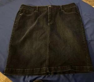 Style & Co Tummy Control Medium Wash Stretch Denim Jean Long Modest Skirt 14 - Picture 1 of 5