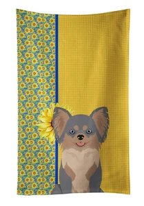 Sunflowers Longhaired Blue Tan Chihuahua Kitchen Towel WDK5358KTWL - Picture 1 of 5
