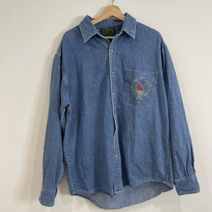 VTG Atlanta 1996 Olympic Games Shacket Denim Shirt Mens L  Blue Long Sleeve - Picture 1 of 11
