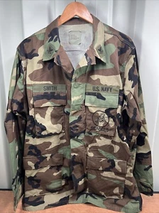 US Navy Seabees BDU Hot Weather Coat Military Jacket Petty Officer Gr. Large Long - Bild 1 von 7