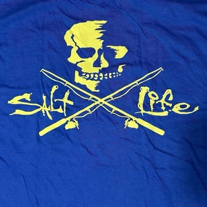 SALT LIFE "Skull & Poles" Pocket T-Shirt Large Royal Blue NWT Fishing Dad Father - Picture 1 of 12