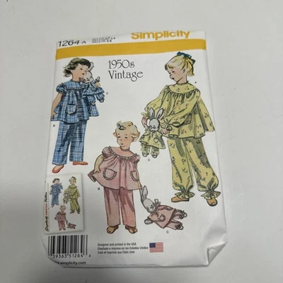 Simplicity Sewing Pattern 1264 1950s Child Vintage Pajamas W/ Bunny Sz 3 - 8 Cut - Image 1 of 4