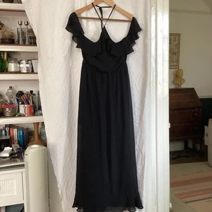 H&M Black Sheer Halter Off The Shoulder Ruffle Maxi Dress Size 12 - Picture 1 of 9