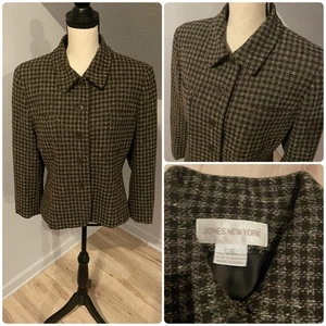 Jones New York Wolle Seide Blazer Gr. 12 schwarz Metallic Faden gefüttert Urlaub - Bild 1 von 9