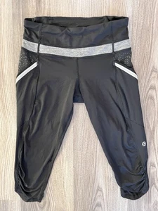 LULULEMON Run A Marathon Black Ruched Capri Cropped Leggings Women's Size 4 - Picture 1 of 11