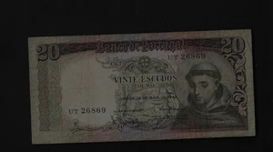 PORTUGAL( 1 ) BANK NOTE 20 ESCUDOS  26 . 5 . 1964  P 167  FINE - Picture 1 of 2