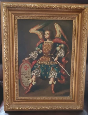 Pintura Renacimiento Estilo Cuzco Vintage Arcángel San Miguel Enmarcada Foto 1 de 4