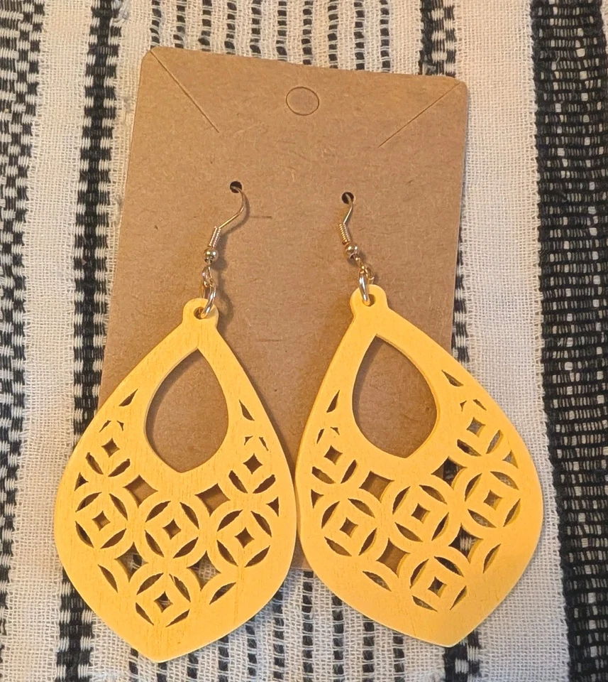 Lightweight Yellow Wooden Earrings - Image 1 of 1