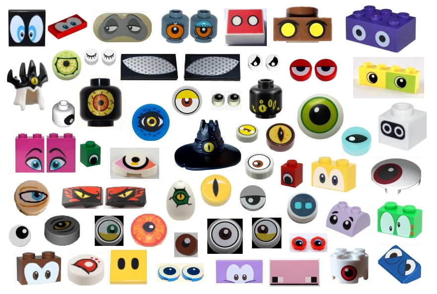 LEGO EYES 👀 ~ Big Small White Black Red Green Gray Tile Brick Slope Head + NEW - Image 1 of 1