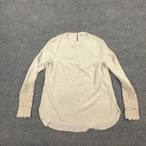 Brunello Cucinelli Blouse Womens Large Cream Silk Lace Sleeve Top Made Italy - Picture 1 of 15