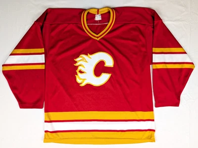 Vintage CCM Calgary Flames Hockey Jersey Adult Mens Size Large Red Blank NHL 80s - Image 1 of 4