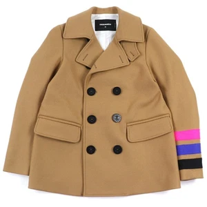 DSQUARED2 Men's Coat Virgin Wool Double-Breasted Lined Sleeve Peacoat Beige 48 - Picture 1 of 13