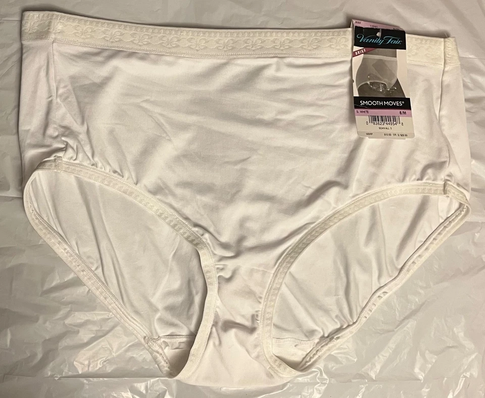NUEVO CON ETIQUETAS Vanity Fair 13091 Smooth Moves Brief Bragas 6 Medianas Blancas Foto 1 de 1
