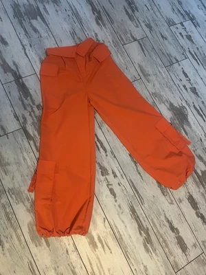 Orange Cargo Pants – Women’s XS | Wide Leg, High Waisted, Baggy Fit | NWOT - Image 1 of 4