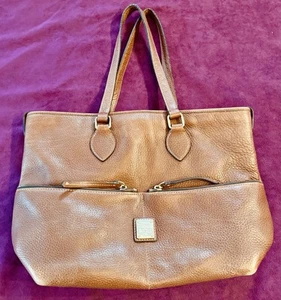 Dooney And Bourke All British Tan Leather Large Tote Handbag Double Pockets EUC - Picture 1 of 19