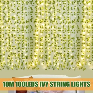 10m LED Artificial Ivy Flower Fairy String Lights Garland Leaf Plant Room Decor - Picture 1 of 21