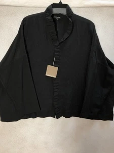 NWT Eskandar Size 1 Black Silk Crepe De Chine Ruffled Shirt Top - Picture 1 of 5