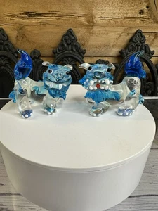 Glass Shisas Pair Set warding off evil Shi shi dog blue Guardian  - Picture 1 of 8