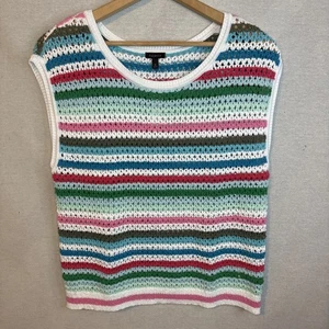 NUEVO CON ETIQUETAS Talbots Suéter Chaleco Mujer Mediano Crochet Cuello Redondo Pullover Arco Iris Rayas - Imagen 1 de 7