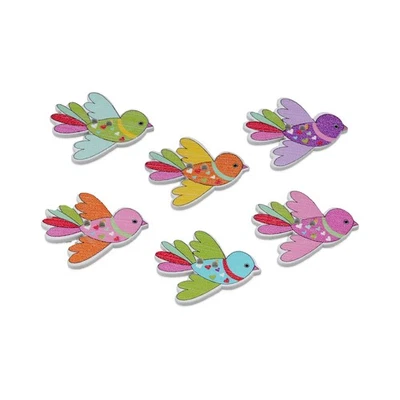 Colorful Hand-Painted Wooden Bird Buttons - 30pcs for DIY Crafts&Sewing 35x27mm - Image 1 of 4