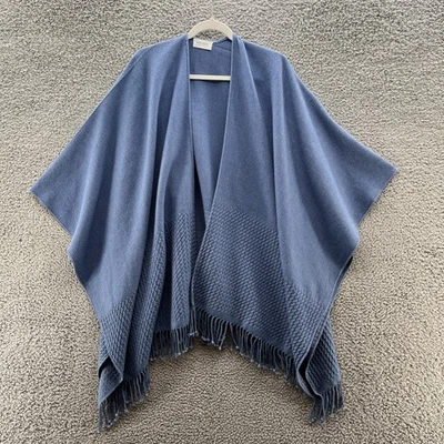 Mer Sea Shawl Womens One Size Blue Poncho Fringe Knit Travel Wrap Poncho - Image 1 of 4