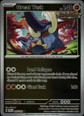 Great Tusk - 0 Reverse Holofoil 097/162 Uncommon SV05: Temporal Forces Near Mint - Image 1 of 2